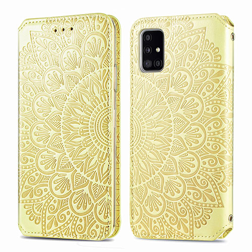 Leather Case Stands Fashionable Pattern Flip Cover Holder S01D for Samsung Galaxy A51 5G Gold