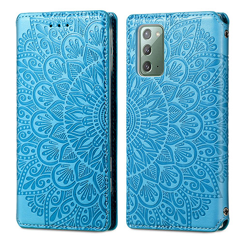 Leather Case Stands Fashionable Pattern Flip Cover Holder S01D for Samsung Galaxy Note 20 5G Blue