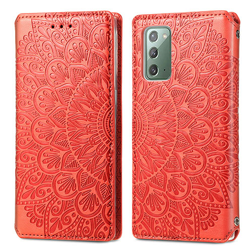 Leather Case Stands Fashionable Pattern Flip Cover Holder S01D for Samsung Galaxy Note 20 5G Red