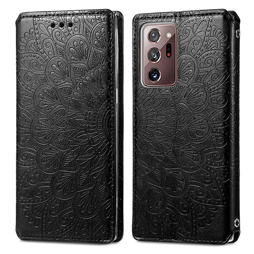 Leather Case Stands Fashionable Pattern Flip Cover Holder S01D for Samsung Galaxy Note 20 Ultra 5G Black