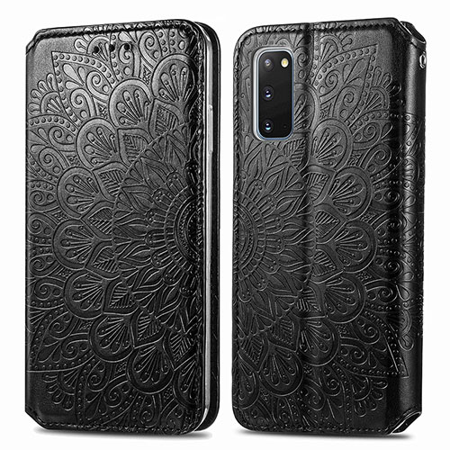 Leather Case Stands Fashionable Pattern Flip Cover Holder S01D for Samsung Galaxy S20 5G Black