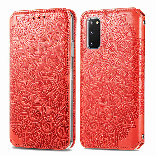 Leather Case Stands Fashionable Pattern Flip Cover Holder S01D for Samsung Galaxy S20 5G Red