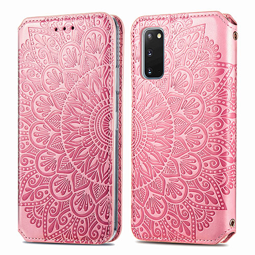 Leather Case Stands Fashionable Pattern Flip Cover Holder S01D for Samsung Galaxy S20 5G Rose Gold