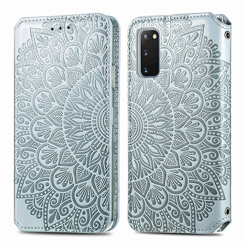 Leather Case Stands Fashionable Pattern Flip Cover Holder S01D for Samsung Galaxy S20 5G Silver