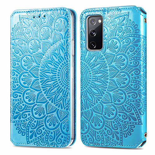 Leather Case Stands Fashionable Pattern Flip Cover Holder S01D for Samsung Galaxy S20 FE (2022) 5G Blue