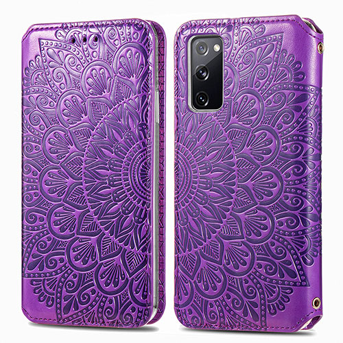 Leather Case Stands Fashionable Pattern Flip Cover Holder S01D for Samsung Galaxy S20 FE (2022) 5G Purple