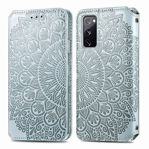 Leather Case Stands Fashionable Pattern Flip Cover Holder S01D for Samsung Galaxy S20 FE (2022) 5G Silver