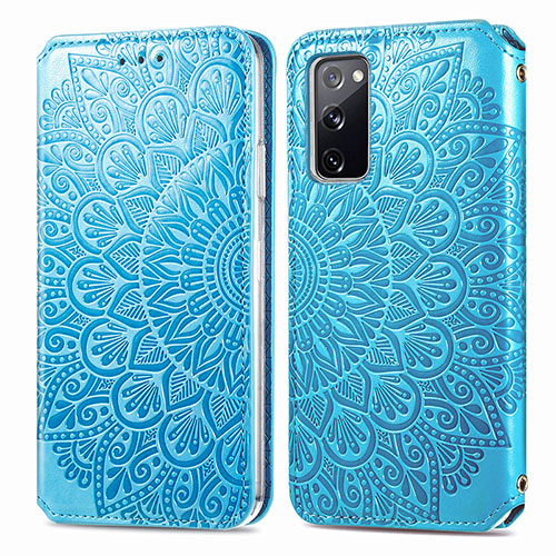 Leather Case Stands Fashionable Pattern Flip Cover Holder S01D for Samsung Galaxy S20 FE 5G Blue
