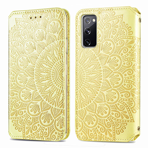 Leather Case Stands Fashionable Pattern Flip Cover Holder S01D for Samsung Galaxy S20 FE 5G Gold