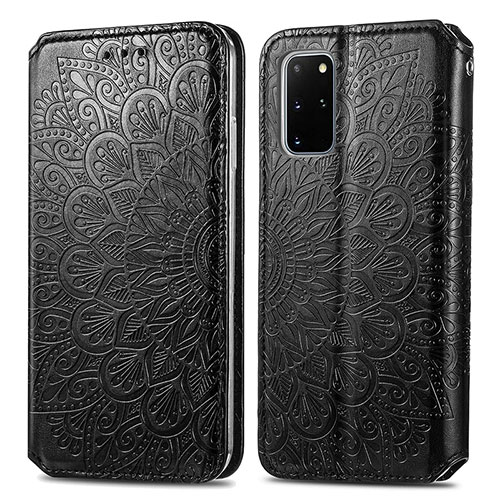 Leather Case Stands Fashionable Pattern Flip Cover Holder S01D for Samsung Galaxy S20 Plus 5G Black
