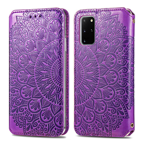 Leather Case Stands Fashionable Pattern Flip Cover Holder S01D for Samsung Galaxy S20 Plus 5G Purple