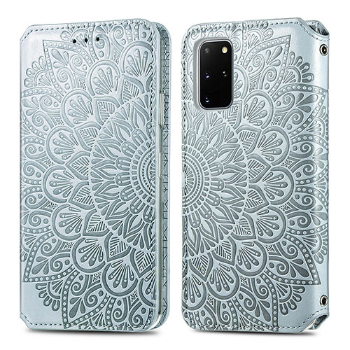 Leather Case Stands Fashionable Pattern Flip Cover Holder S01D for Samsung Galaxy S20 Plus 5G Silver