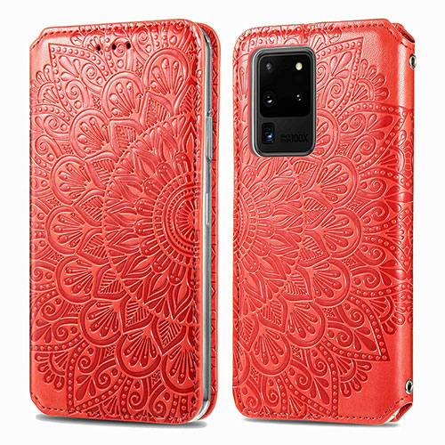 Leather Case Stands Fashionable Pattern Flip Cover Holder S01D for Samsung Galaxy S20 Ultra 5G Red