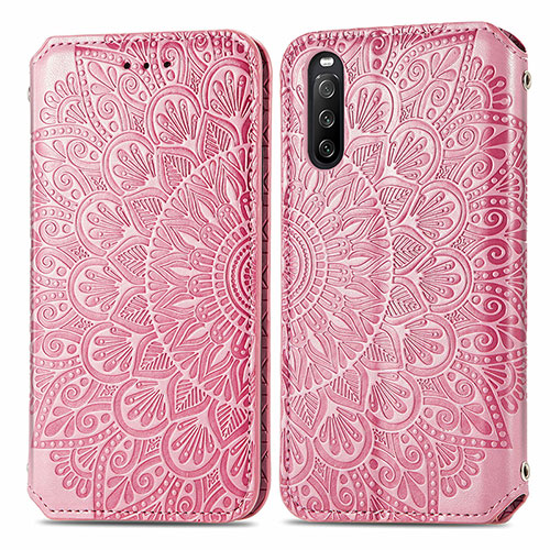 Leather Case Stands Fashionable Pattern Flip Cover Holder S01D for Sony Xperia 10 III Rose Gold