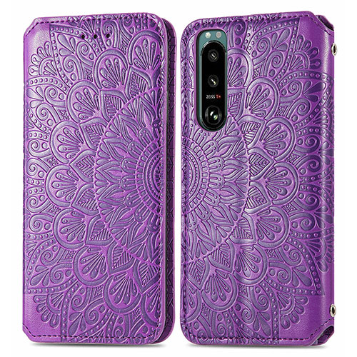 Leather Case Stands Fashionable Pattern Flip Cover Holder S01D for Sony Xperia 5 III Purple