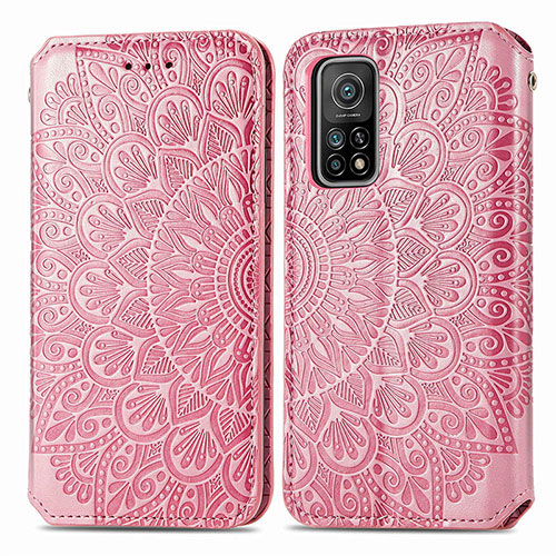 Leather Case Stands Fashionable Pattern Flip Cover Holder S01D for Xiaomi Mi 10T 5G Rose Gold