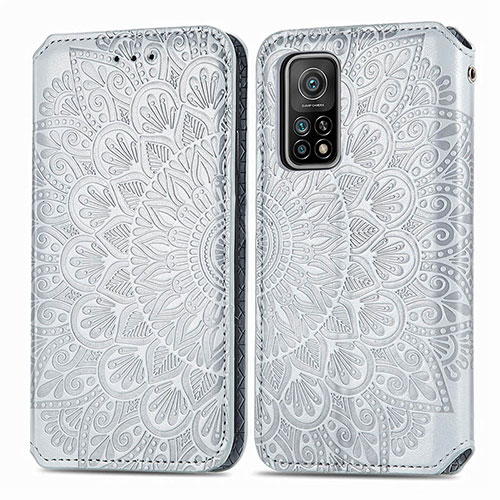 Leather Case Stands Fashionable Pattern Flip Cover Holder S01D for Xiaomi Mi 10T Pro 5G Silver