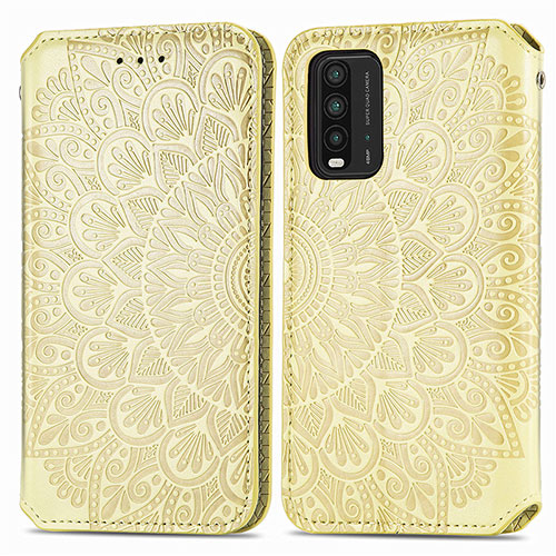 Leather Case Stands Fashionable Pattern Flip Cover Holder S01D for Xiaomi Redmi 9T 4G Gold