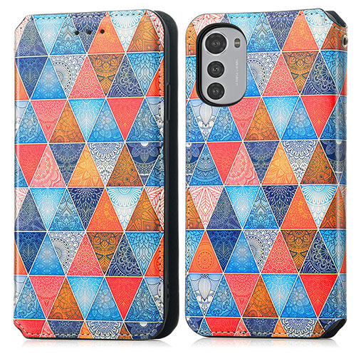 Leather Case Stands Fashionable Pattern Flip Cover Holder S02D for Motorola Moto E32s Brown