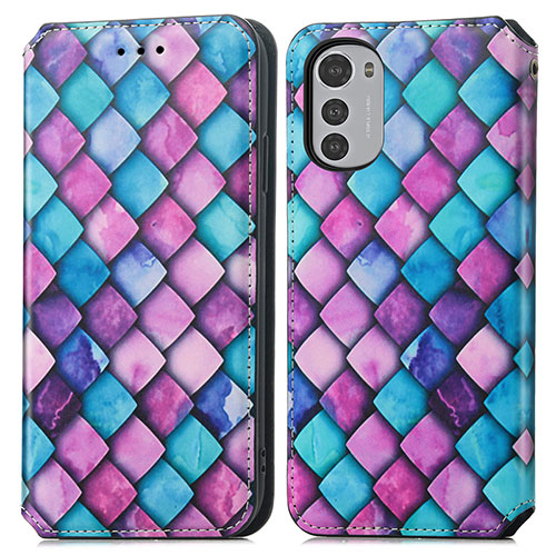 Leather Case Stands Fashionable Pattern Flip Cover Holder S02D for Motorola Moto E32s Purple