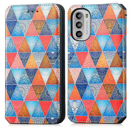 Leather Case Stands Fashionable Pattern Flip Cover Holder S02D for Motorola Moto Edge (2022) 5G Brown