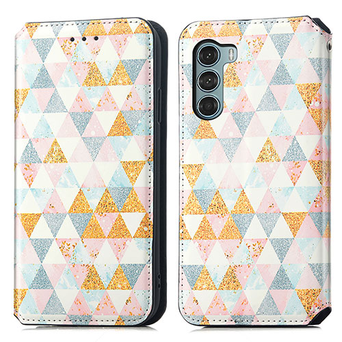 Leather Case Stands Fashionable Pattern Flip Cover Holder S02D for Motorola Moto G200 5G White