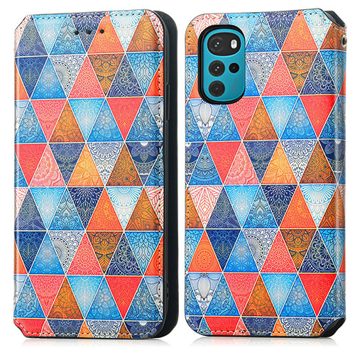 Leather Case Stands Fashionable Pattern Flip Cover Holder S02D for Motorola Moto G22 Brown
