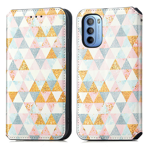 Leather Case Stands Fashionable Pattern Flip Cover Holder S02D for Motorola Moto G31 White