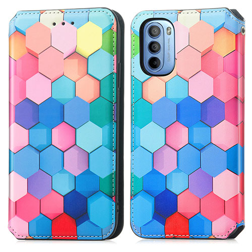 Leather Case Stands Fashionable Pattern Flip Cover Holder S02D for Motorola Moto G41 Colorful