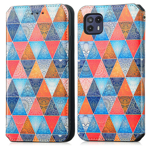 Leather Case Stands Fashionable Pattern Flip Cover Holder S02D for Motorola Moto G50 5G Brown