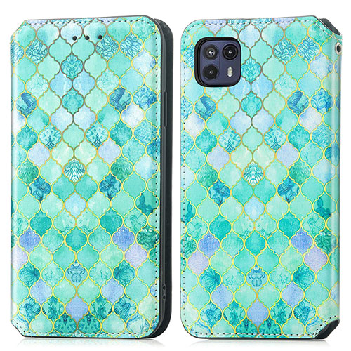 Leather Case Stands Fashionable Pattern Flip Cover Holder S02D for Motorola Moto G50 5G Green