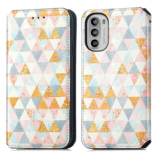 Leather Case Stands Fashionable Pattern Flip Cover Holder S02D for Motorola MOTO G52 White