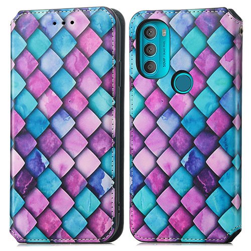 Leather Case Stands Fashionable Pattern Flip Cover Holder S02D for Motorola Moto G71 5G Purple