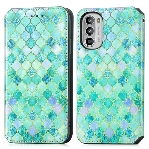 Leather Case Stands Fashionable Pattern Flip Cover Holder S02D for Motorola Moto G71s 5G Green