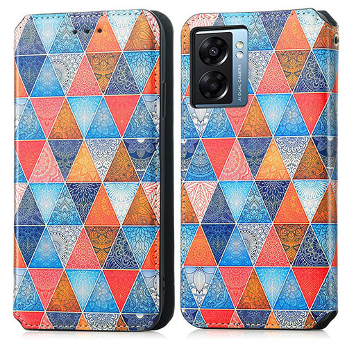 Leather Case Stands Fashionable Pattern Flip Cover Holder S02D for OnePlus Nord N300 5G Brown