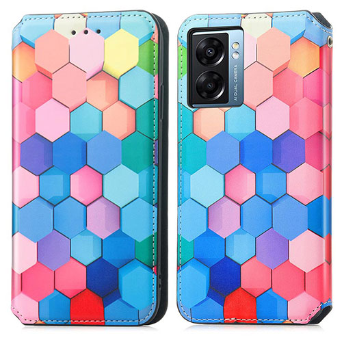 Leather Case Stands Fashionable Pattern Flip Cover Holder S02D for Oppo A56S 5G Colorful