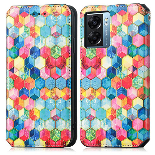 Leather Case Stands Fashionable Pattern Flip Cover Holder S02D for Oppo A56S 5G Mixed