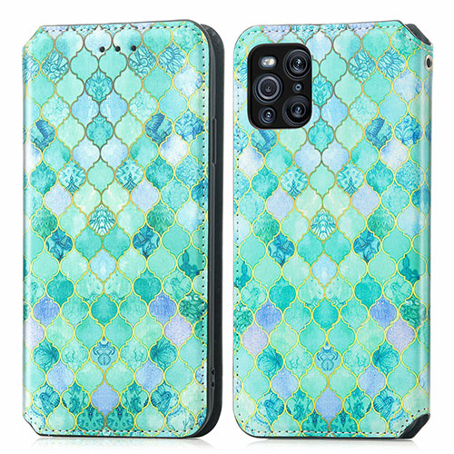 Leather Case Stands Fashionable Pattern Flip Cover Holder S02D for Oppo Find X3 Pro 5G Green