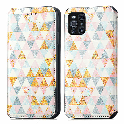 Leather Case Stands Fashionable Pattern Flip Cover Holder S02D for Oppo Find X3 Pro 5G White