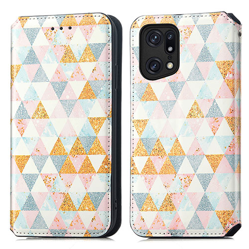 Leather Case Stands Fashionable Pattern Flip Cover Holder S02D for Oppo Find X5 5G White
