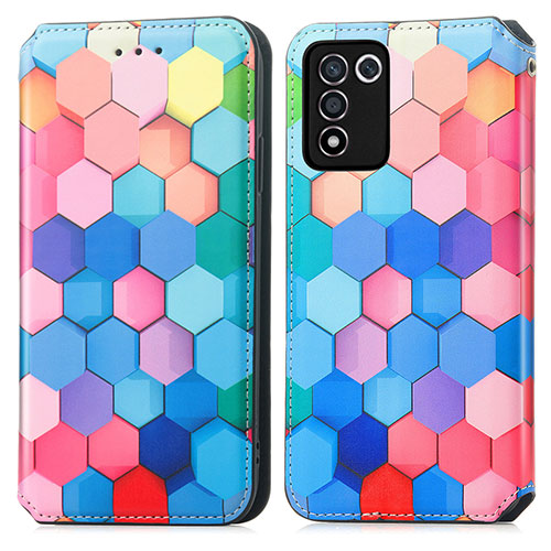 Leather Case Stands Fashionable Pattern Flip Cover Holder S02D for Oppo K9S 5G Colorful