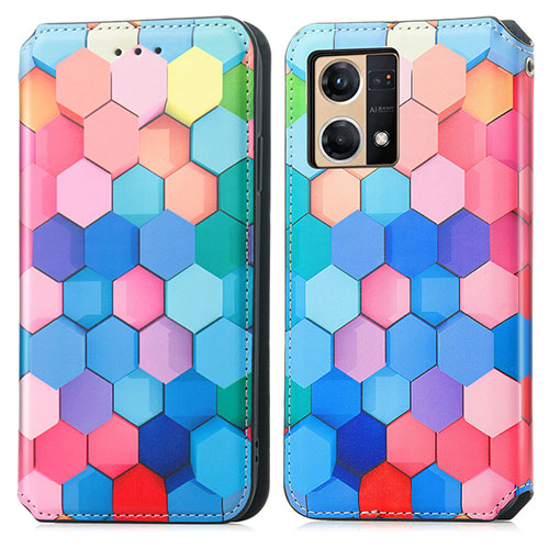 Leather Case Stands Fashionable Pattern Flip Cover Holder S02D for Oppo Reno8 4G Colorful