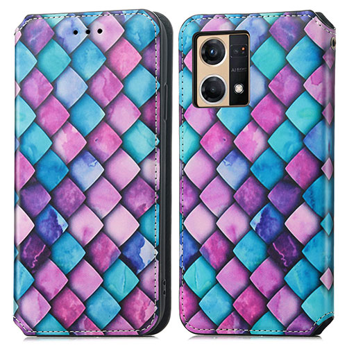 Leather Case Stands Fashionable Pattern Flip Cover Holder S02D for Oppo Reno8 4G Purple