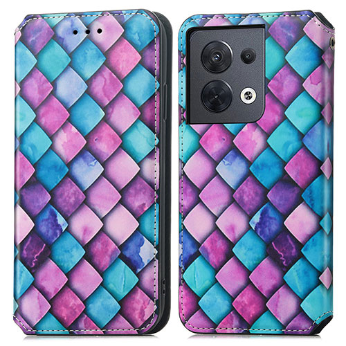 Leather Case Stands Fashionable Pattern Flip Cover Holder S02D for Oppo Reno8 5G Purple