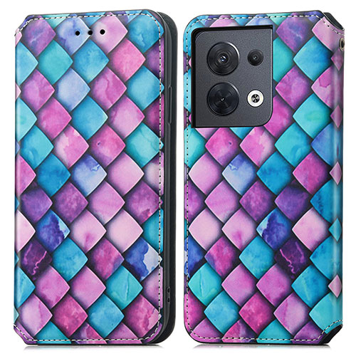 Leather Case Stands Fashionable Pattern Flip Cover Holder S02D for Oppo Reno9 5G Purple