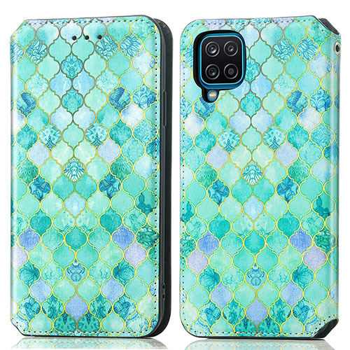 Leather Case Stands Fashionable Pattern Flip Cover Holder S02D for Samsung Galaxy A12 Nacho Green