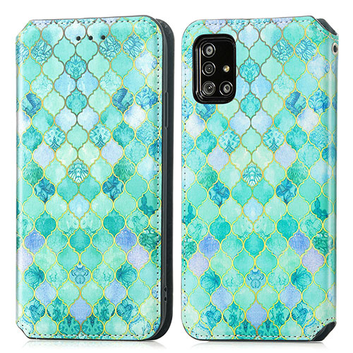 Leather Case Stands Fashionable Pattern Flip Cover Holder S02D for Samsung Galaxy A51 5G Green