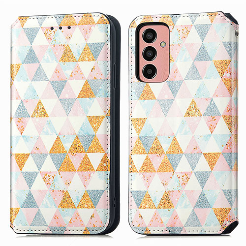Leather Case Stands Fashionable Pattern Flip Cover Holder S02D for Samsung Galaxy F13 4G White