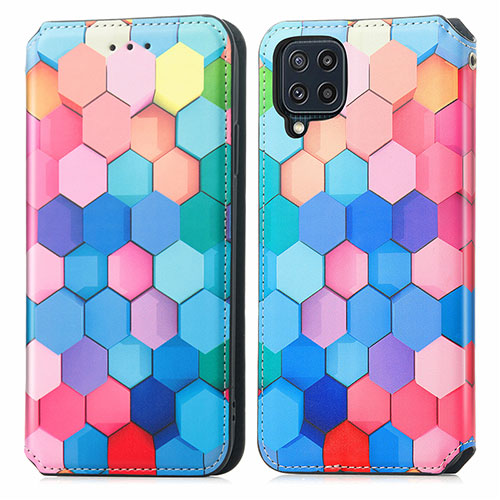 Leather Case Stands Fashionable Pattern Flip Cover Holder S02D for Samsung Galaxy M32 4G Colorful