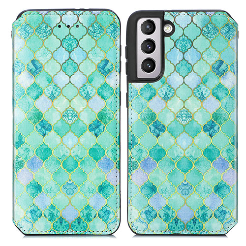 Leather Case Stands Fashionable Pattern Flip Cover Holder S02D for Samsung Galaxy S21 FE 5G Green